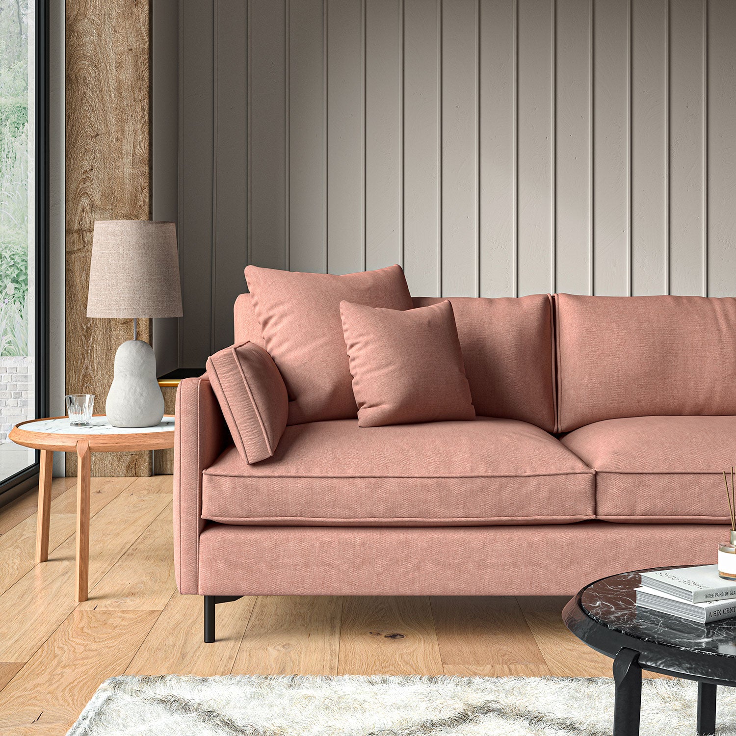 Sofa upholstered in Roseberry linen fabric