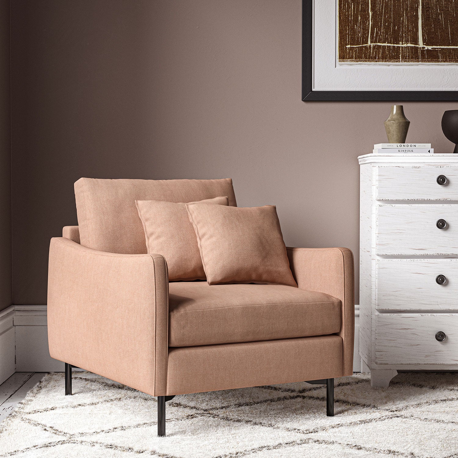 Chair upholstered in Buff linen fabric