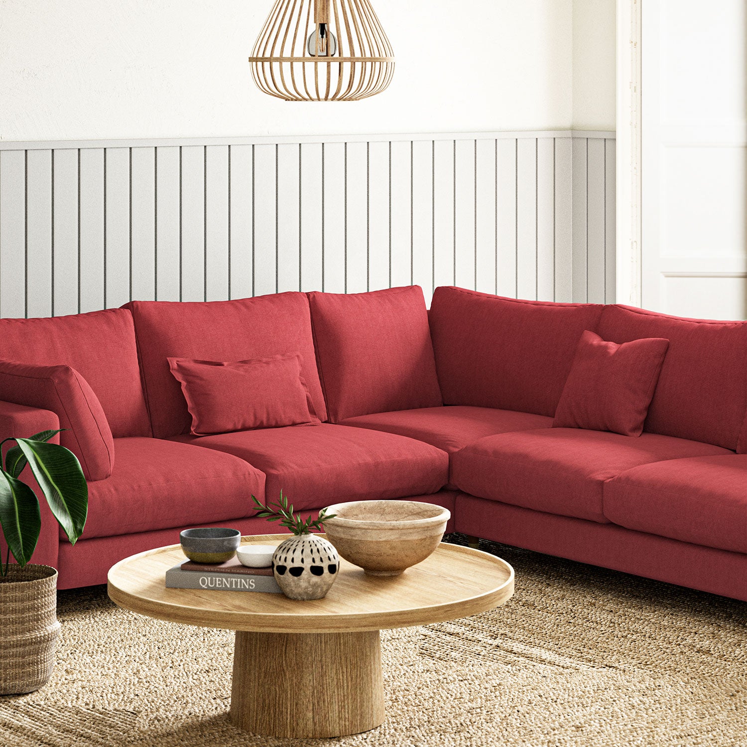 Sofa upholstered in Lipstick linen fabric