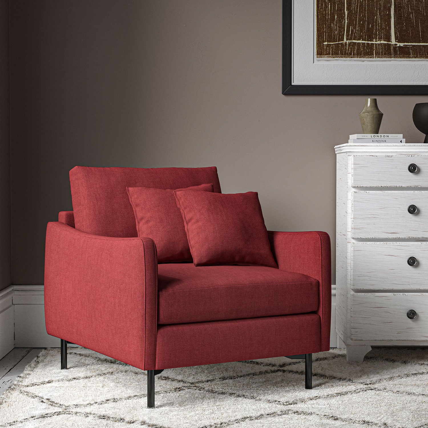 Chair upholstered in Cherry linen fabric