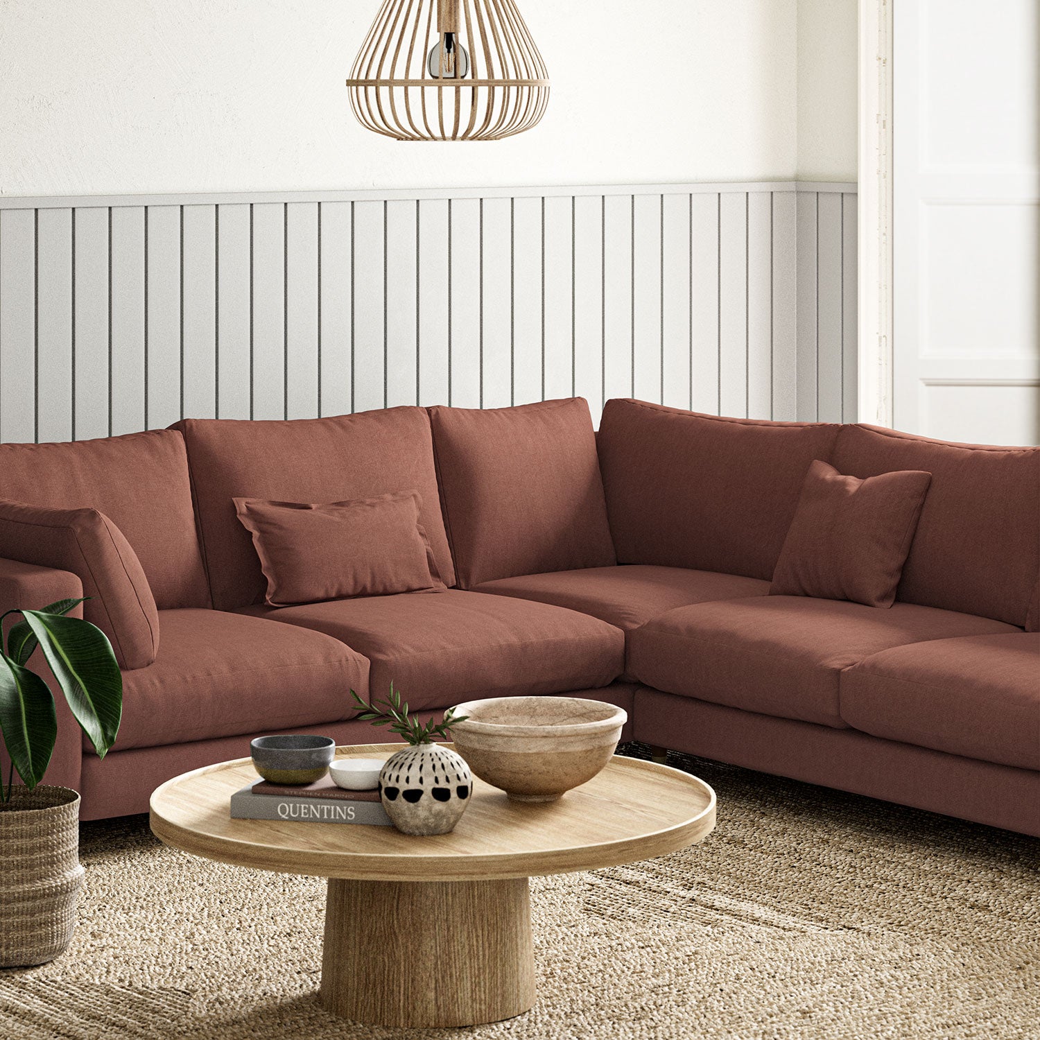 Sofa upholstered in Sweet Briar linen fabric