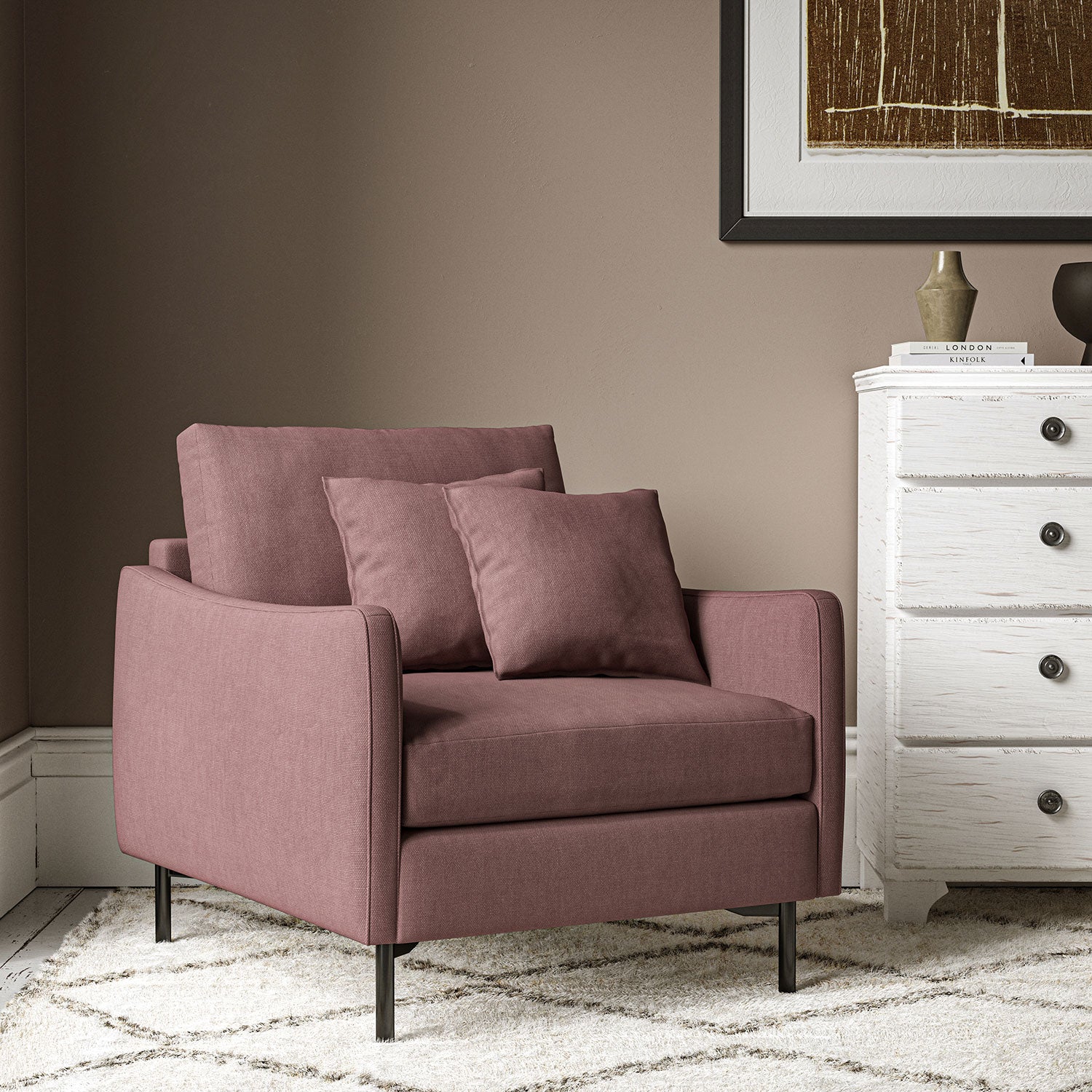 Chair upholstered in Rosebay linen fabric