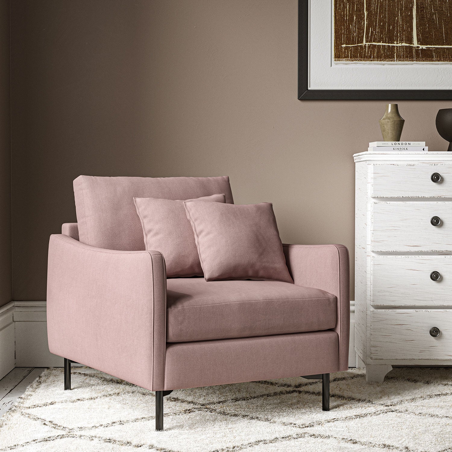 Chair upholstered in Heather linen fabric