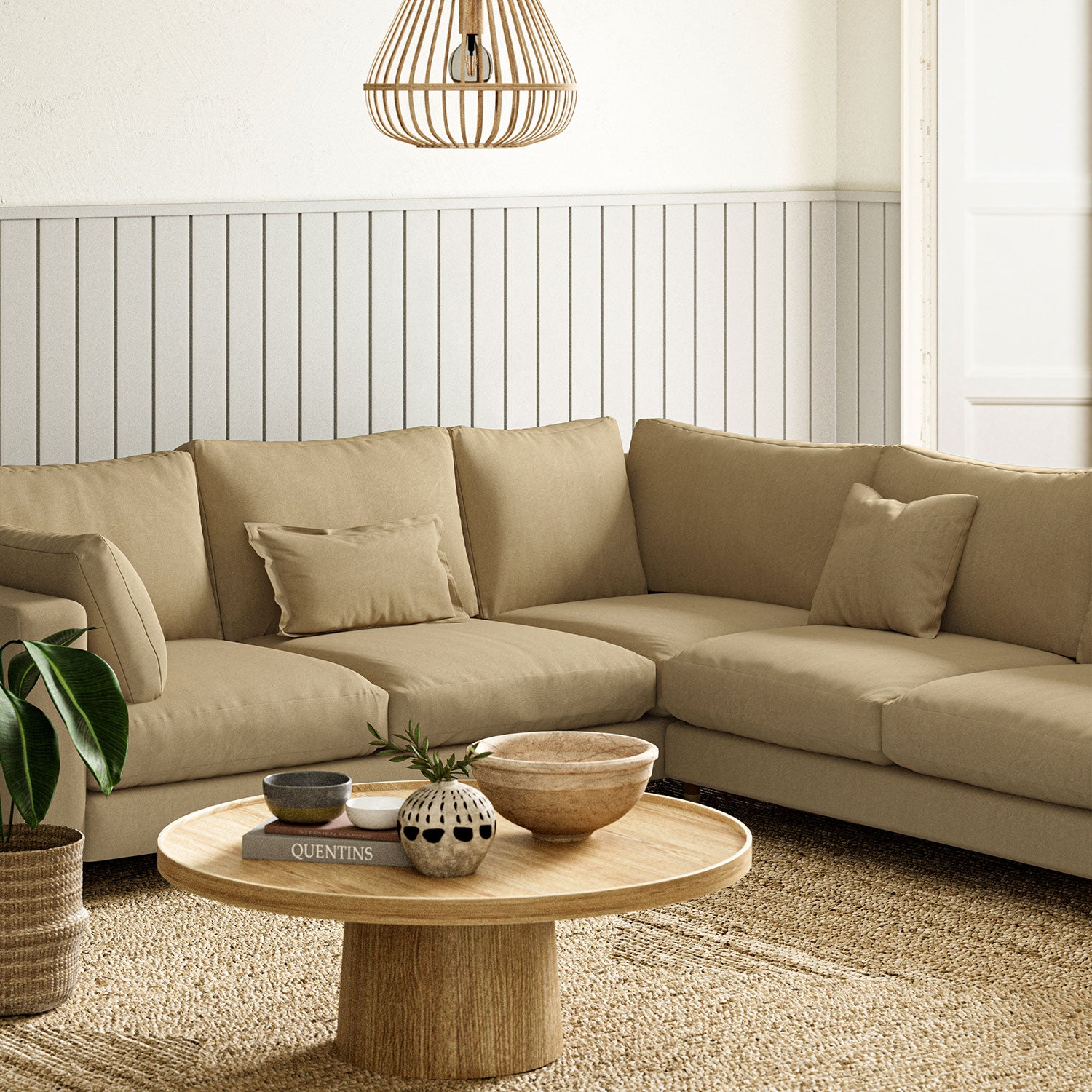 Sofa upholstered in Bisque linen fabric