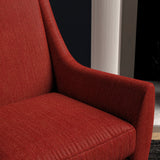Chair upholstered in a bright red herringbone wool weave upholstery fabric