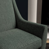 Chair upholstered in a dark blue herringbone wool weave upholstery fabric