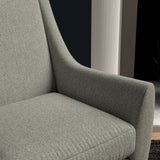 Chair upholstered in a grey herringbone wool weave upholstery fabric