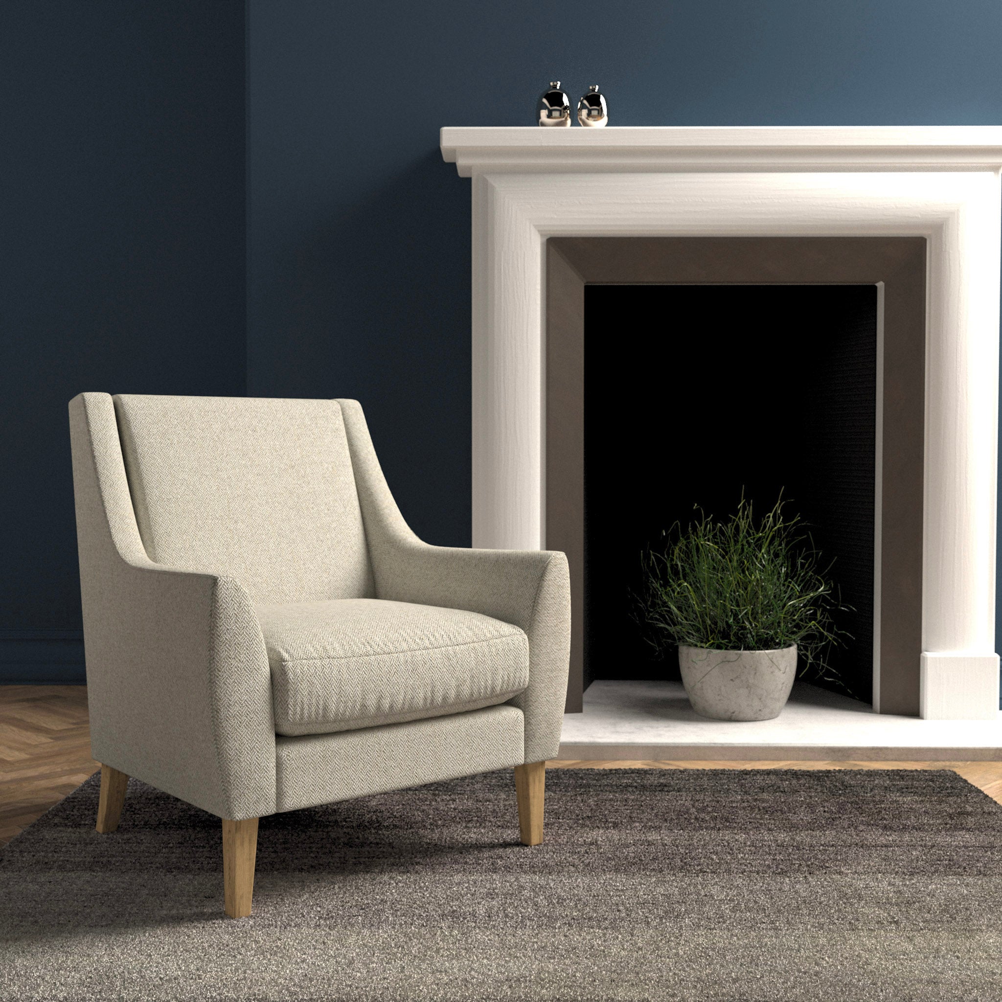 Chair in a cream herringbone wool upholstery fabric