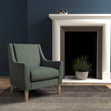 Chair in a dark blue herringbone wool upholstery fabric