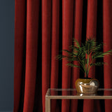 Curtain in a bright red herringbone wool fabric