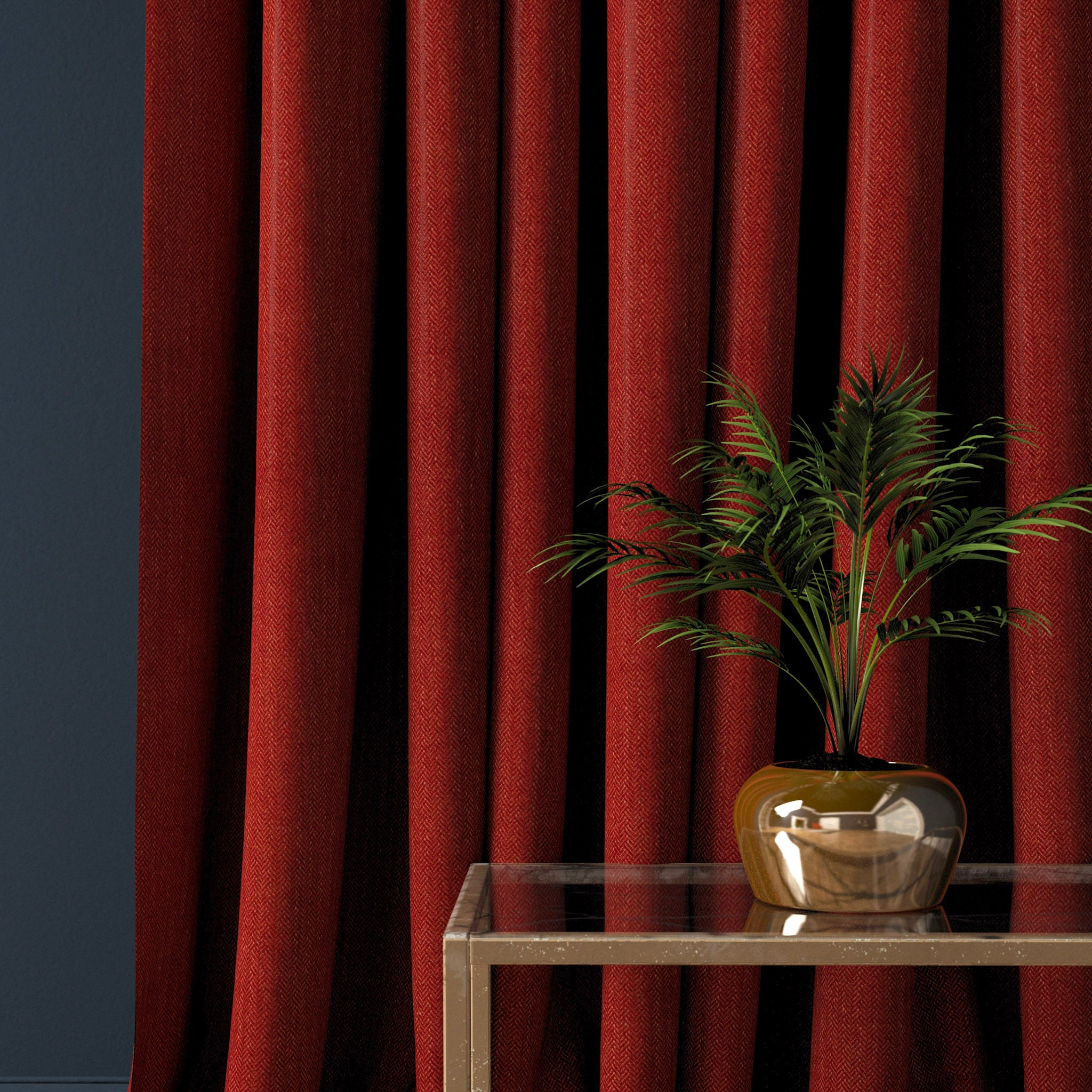 Curtain in a bright red herringbone wool fabric