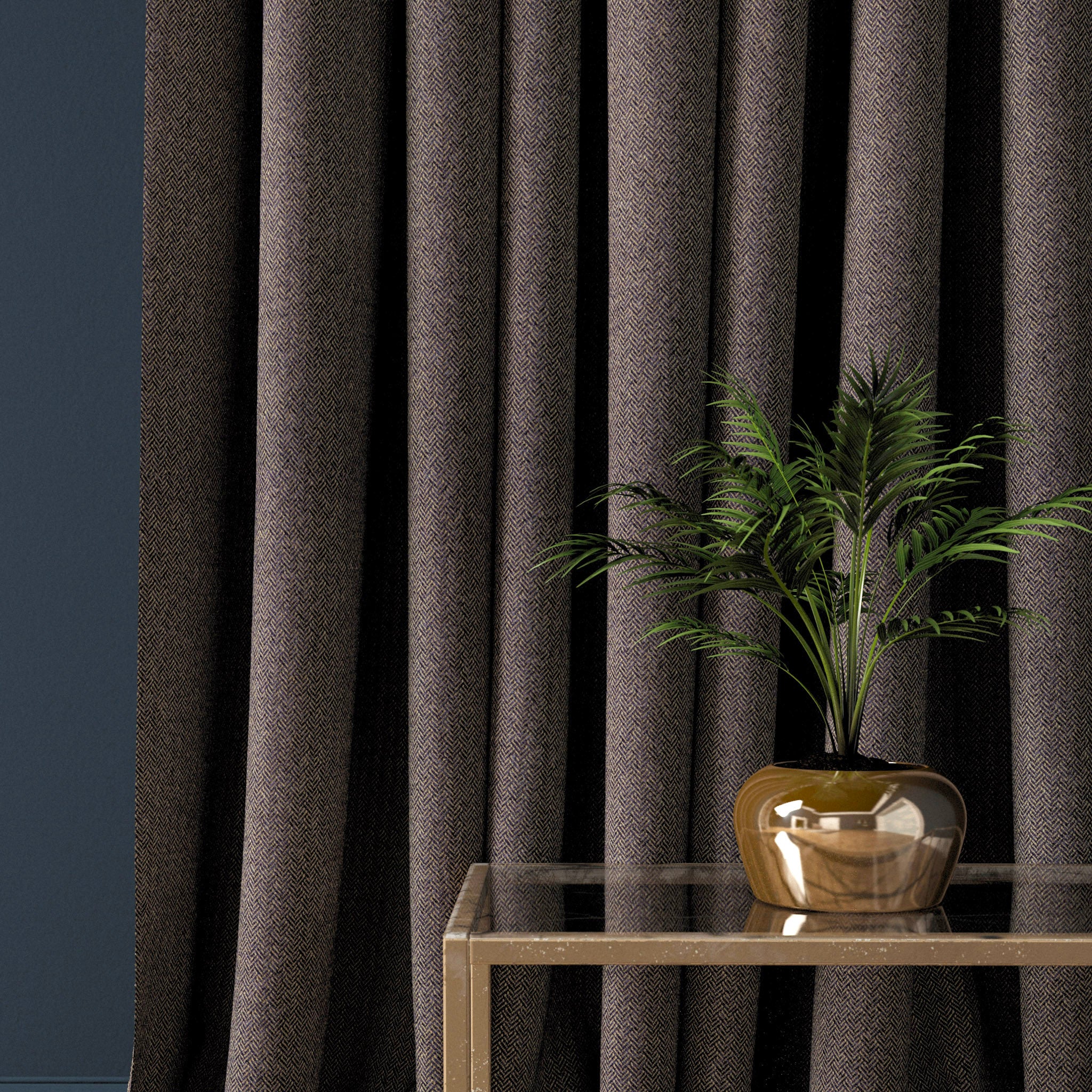 Curtain in a purple herringbone wool fabric