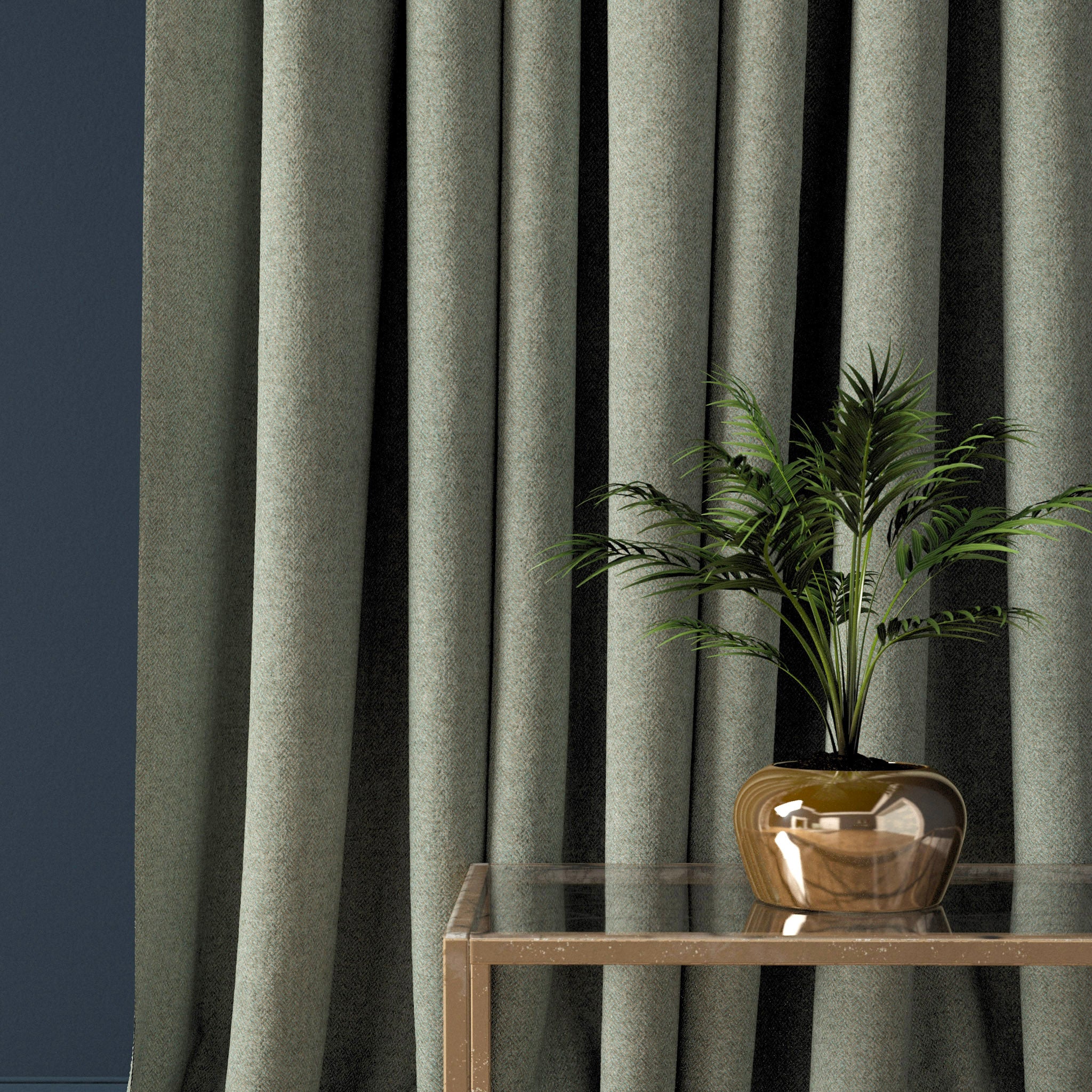 Curtain in a dark grey herringbone wool fabric