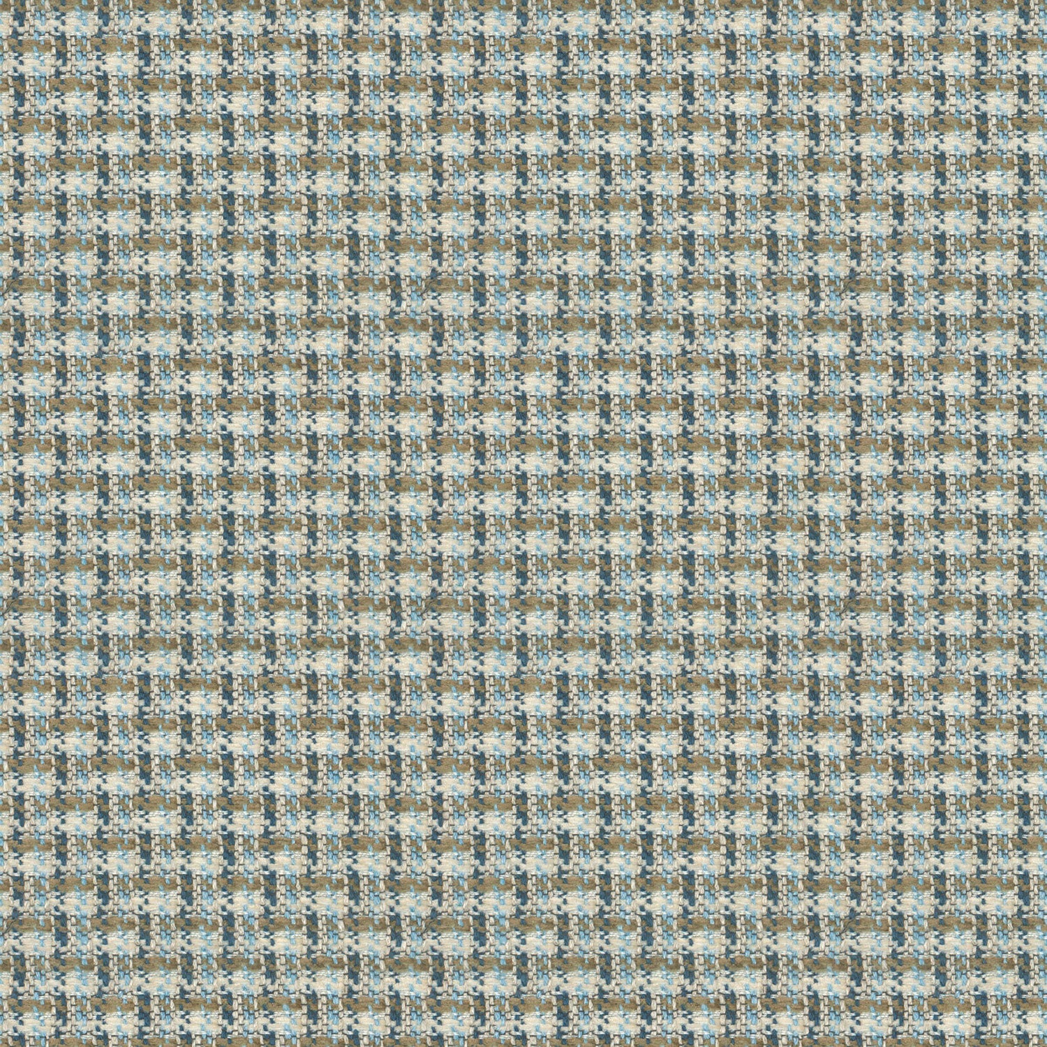 Printed linen fabric with textural weave pattern in brown and blue colours for upholstery.