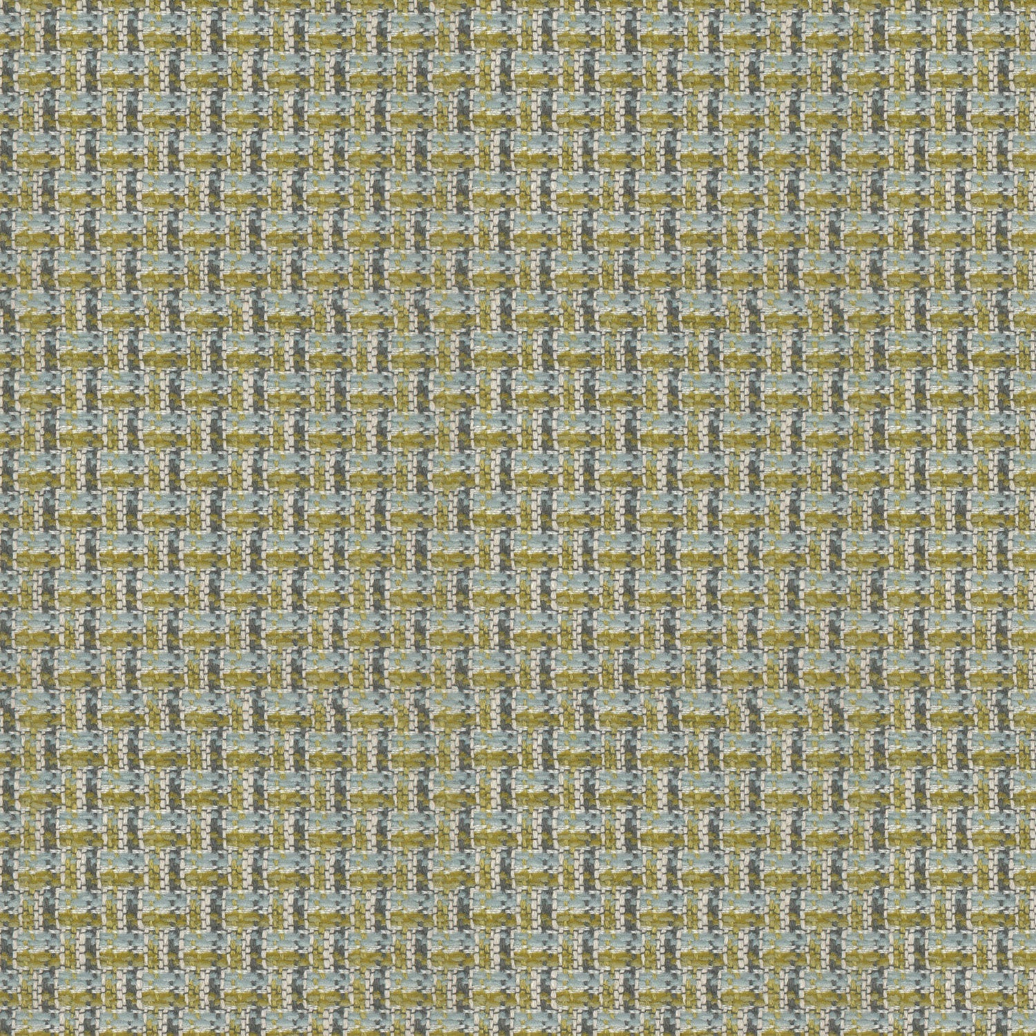 Printed linen fabric with textural weave pattern in yellow and blue colours for upholstery.