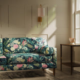 Sofa upholstered in a tropical floral linen fabric