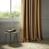 Curtains in a luxury Scottish orange and neutral wool striped fabric
