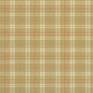 Fabric swatch of a beige Scottish wool plaid check fabric for curtains and upholstery