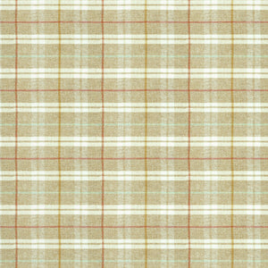 Fabric swatch of a beige Scottish wool plaid check fabric for curtains and upholstery