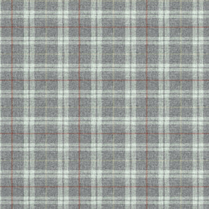 Fabric swatch of a grey Scottish wool plaid check fabric for curtains and upholstery