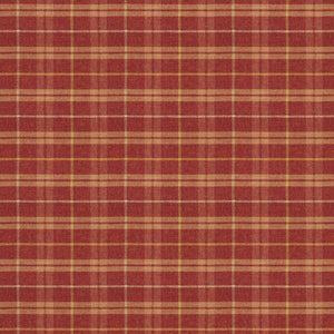 Fabric swatch of a red Scottish wool plaid check fabric for curtains and upholstery