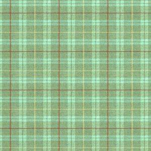 Fabric swatch of a green Scottish wool plaid check fabric for curtains and upholstery