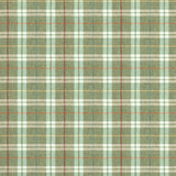 Fabric swatch of a green Scottish wool plaid check fabric for curtains and upholstery
