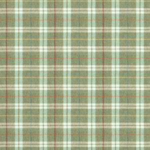 Fabric swatch of a green Scottish wool plaid check fabric for curtains and upholstery