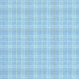 Fabric swatch of a blue Scottish wool plaid check fabric for curtains and upholstery