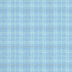 Fabric swatch of a blue Scottish wool plaid check fabric for curtains and upholstery
