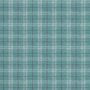 Fabric swatch of a blue Scottish wool plaid check fabric for curtains and upholstery