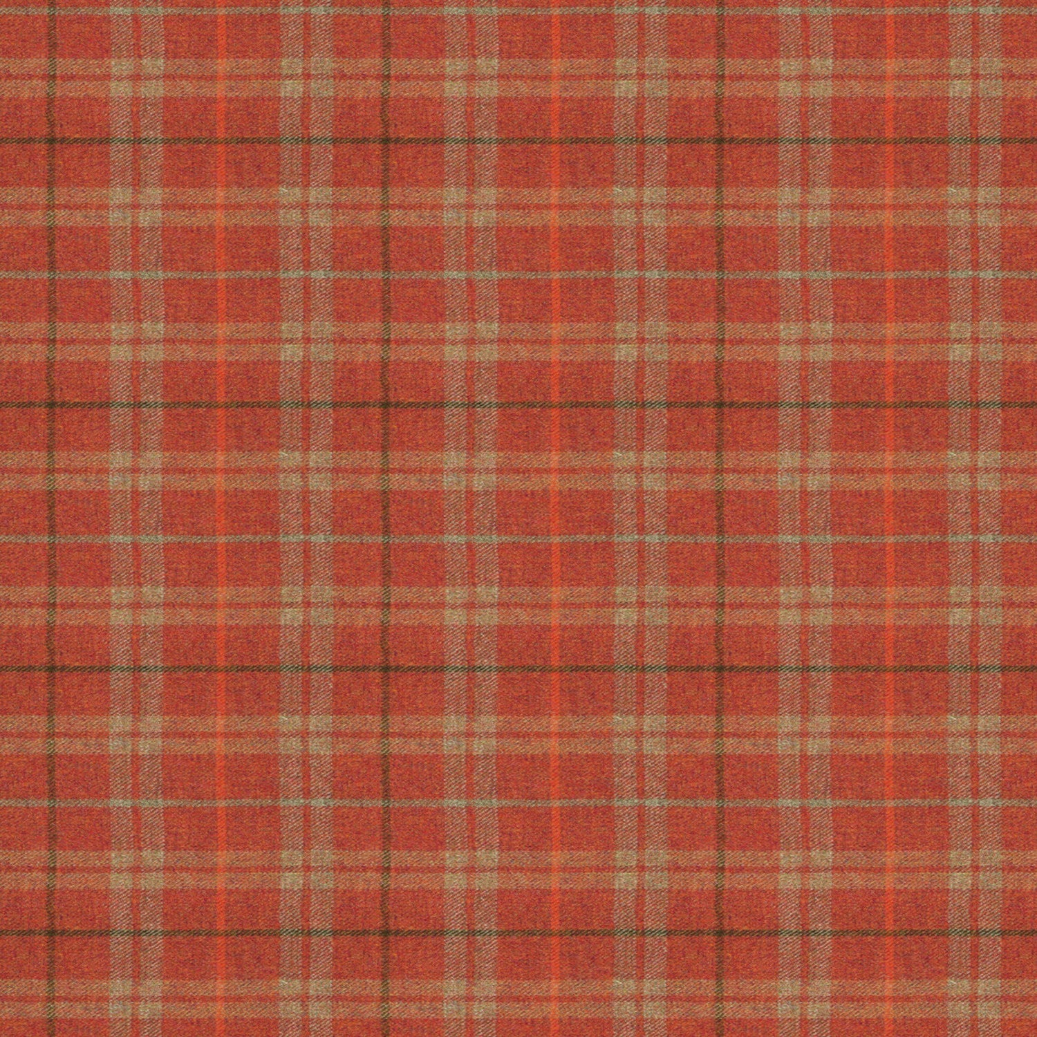 Fabric swatch of a red Scottish wool plaid check fabric for curtains and upholstery
