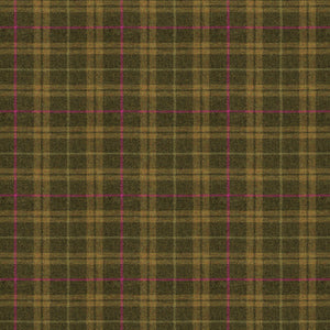 Fabric swatch of a brown Scottish wool plaid check fabric for curtains and upholstery