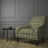 Chair upholstered in a green Scottish wool plaid check fabric