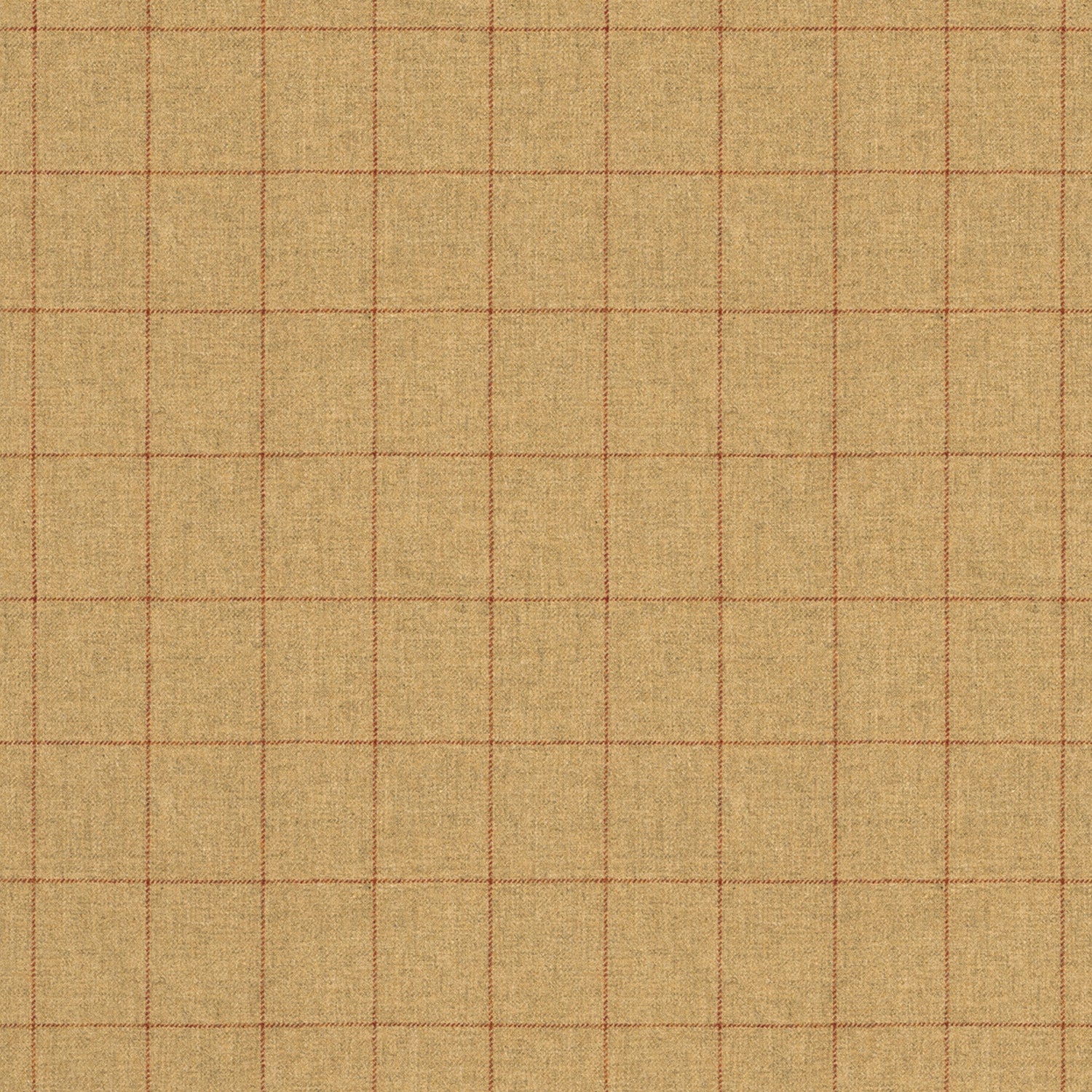Fabric swatch of a beige Scottish wool windowpane check fabric for curtains and upholstery