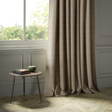 Curtains in a taupe Scottish wool windowpane check fabric