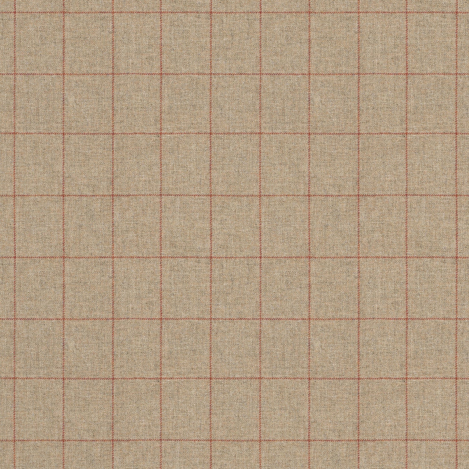 Fabric swatch of a taupe Scottish wool windowpane check fabric for curtains and upholstery