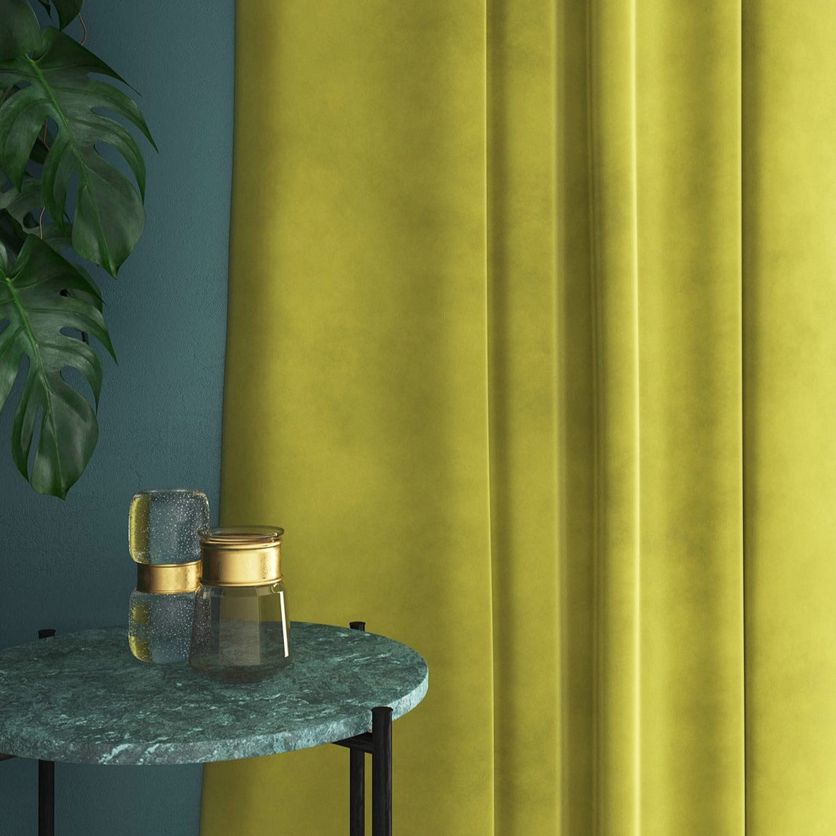 Velvet curtains in yellow