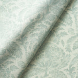 Fabric swatch of a duck egg vintage inspired floral and leaf design fabric for curtains and upholstery