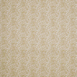 Fabric swatch of a light yellow vintage inspired floral and leaf design fabric for curtains and upholstery