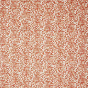 Fabric swatch of a light red vintage inspired floral and leaf design fabric for curtains and upholstery