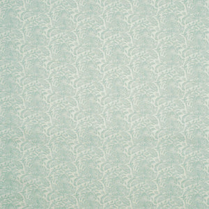 Fabric swatch of a duck egg vintage inspired floral and leaf design fabric for curtains and upholstery