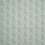 Fabric swatch of a dusky blue vintage inspired floral and leaf design fabric for curtains and upholstery