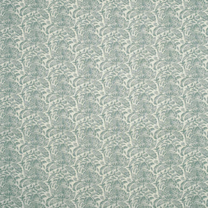 Fabric swatch of a dusky blue vintage inspired floral and leaf design fabric for curtains and upholstery