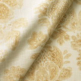 Fabric swatch of a yellow floral damask fabric for curtains and upholstery