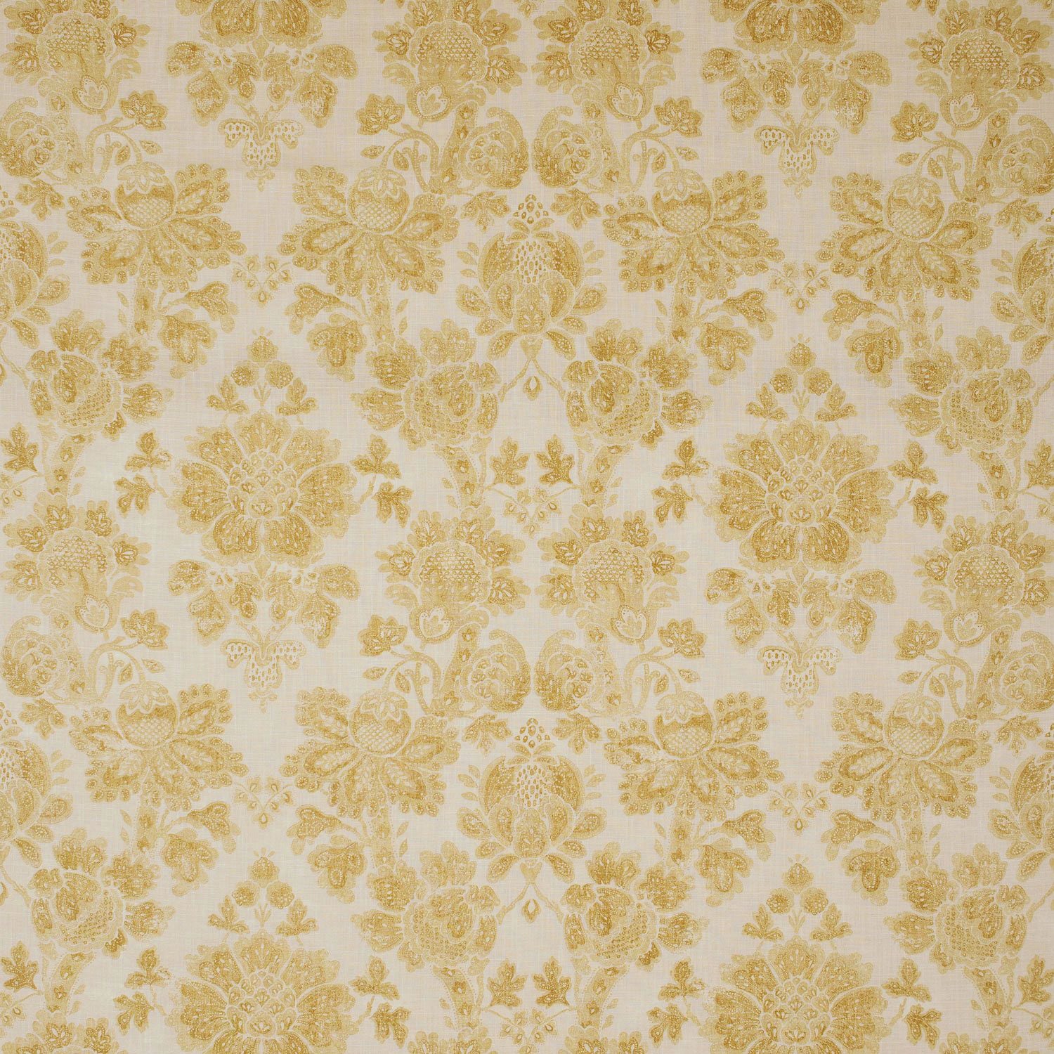 Fabric swatch of a yellow floral damask fabric for curtains and upholstery