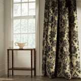 Curtains in a classic beige and dark grey floral damask fabric