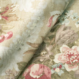 Fabric swatch of a green and pink floral bouquet design fabric for curtains and upholstery