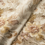 Fabric swatch of a neutral and yellow floral bouquet design fabric for curtains and upholstery