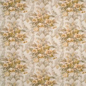 Fabric swatch of a neutral and yellow floral bouquet design fabric for curtains and upholstery